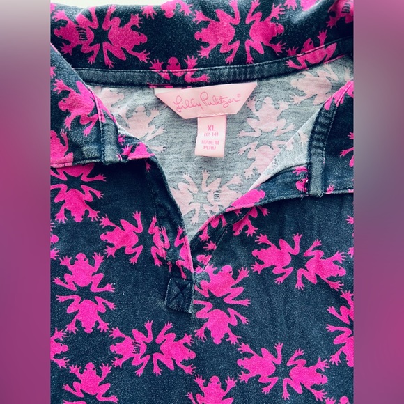Lilly Pulitzer girls purple Frog Print Collared polo ruffle Dress XL 12-14 - Picture 3 of 5